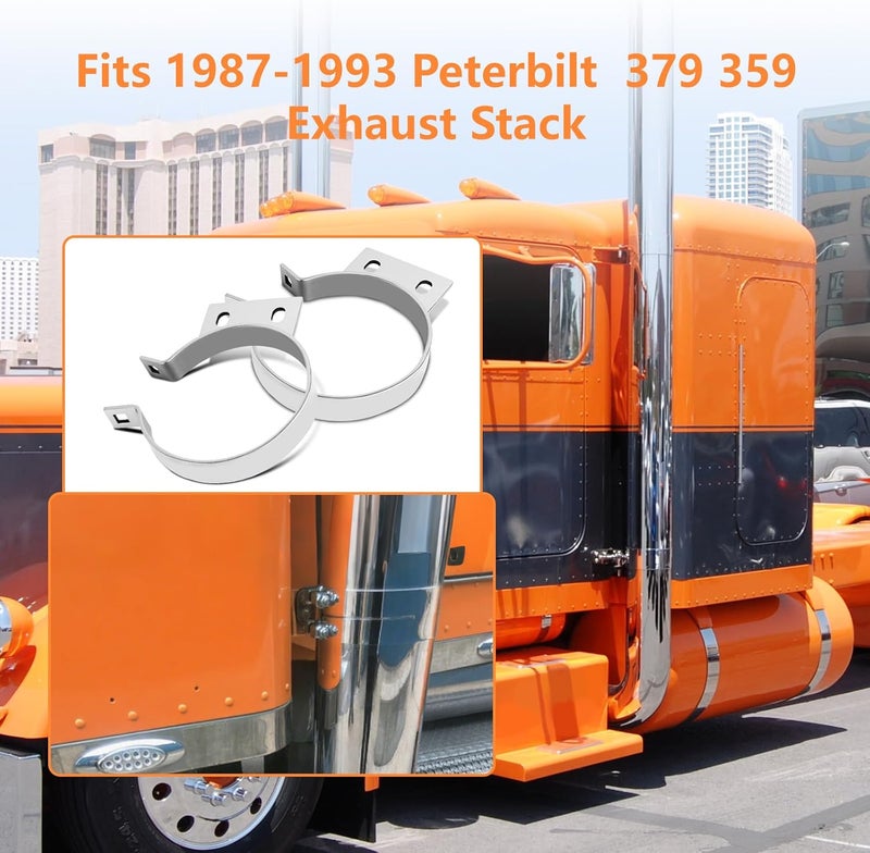 HUDEX 5" Exhaust Stack Mounting Bracket Kit - Compatible with Peterbilt 379 & 359 (1987-1993),Replace#10294,2pcs Chrome Clamp & Adjustment Bolt Included - Silver - Image 3